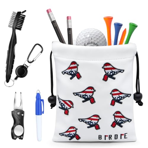 Golf Valuables Pouch, Leather Golf Tee Pouch with Drawstring Closure Golf Ball Tee Handbag Portable Golf Accessories - color: USA Birdie