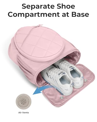 Drawstring Tennis Backpack, Puffer Tennis Racket Bag with Shoe Compartment & Wet Pocket Gym Bag for Women, Suitable for Pickleball Tennis Badminton - color: Pink