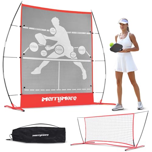Pickleball Practice Rebounder Net: Pickleball Rebounder or 6FT Mini Pickle Ball Net Portable for Outdoor Driveway Backyard and Indoor Garage - 2in1 Trainer for Dink Volley Training - color: Red