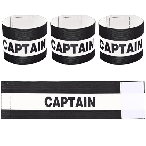 4 Pcs Captain Armbands for Football Soccer Training, Adult & Youths Elastic Breathable Adjustable Sports Arm Band Kids Junior Captain Armband Sport Accessory Black