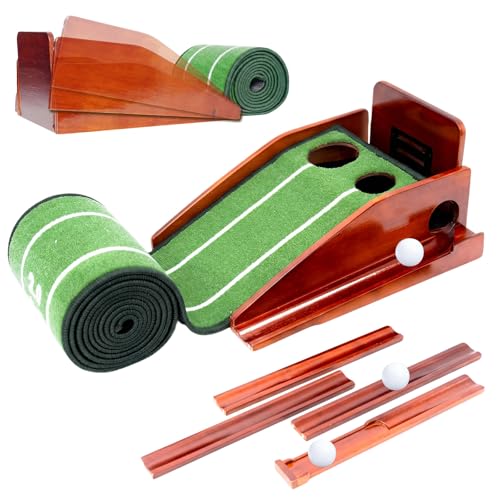 Golf Putting Green Indoor - Practice Uphill Putts, 3-Level Adjustable Incline, Auto Ball Return and Foldable Solid Wood Base, Golf Training Aid for Home, Office, Backyard - Golf Putting Mat - style: P05-Yard Markers