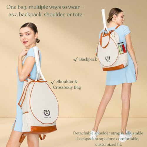 Tennis Bag for Women Racket Tote, Stylish Backpack - Unisex Racquet Sports Pickleball Bag Convertible Shoulder, Crossbody Strap Large Compartment - color: Backpack - Racket Bear Edition