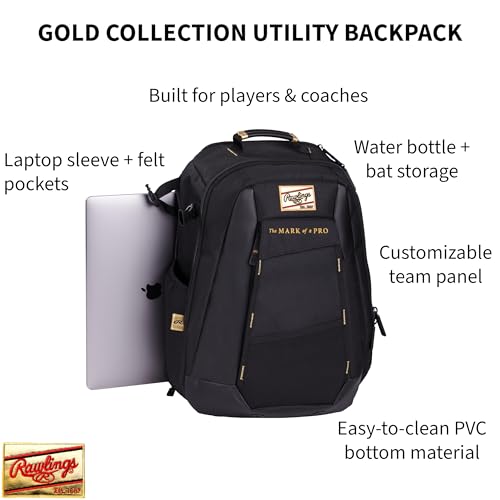 Rawlings | Gold Collection Backpack | Coach/Player Off-field Use | Laptop Sleeve | Multiple Colors