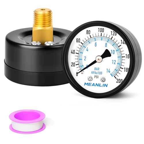 0-200Psi Well Pump Pressure Gauge 1/4" NPT 2" FACE DIAL for Air Compressor Air Regulator Water Filter Back Mount, with Teflon Tape - size: 0-200Psi