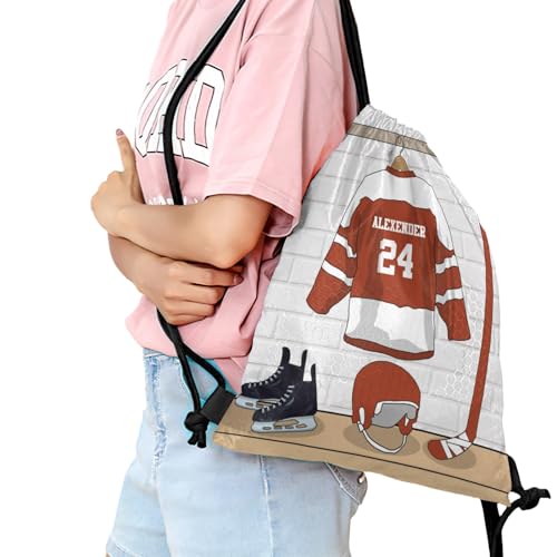Ice Hockey Sport Fan Player Rust Personalized Drawstring Backpack Sports Gym Bag Christmas Gift Party Goodie String Cinch Bag for Women Men - color: Option 56
