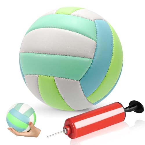 Size 2 Mini Volleyball 5.3 inch Small Beach Volleyball Soft Outdoor Indoor Volleyball Autograph Ball with Air Pump for Beginners Team Collectors Sports Party Training Practice（Very Small） - color: Blue&Green