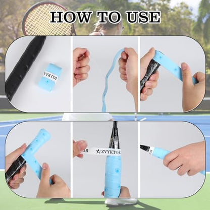 Tennis Racket Grip Tape, Ultra Thin Tacky Tennis Overgrip for Sweat Absorption & Control – Durable Anti-Slip Replacement Grip for Tennis, Badminton & Pickleball (3 Pack) - color: CAT BLUE