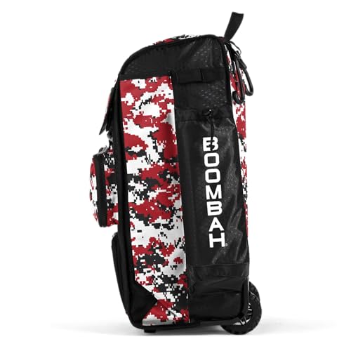 Boombah Rolling Catchers Superpack Baseball/Softball Gear Bag Digital Camo - 23-1/2" x 13-1/2" x 9-1/2" - Multiple Colors - Telescopic Handle and Holds 4 Bats - Wheeled Version - color: Black/Red