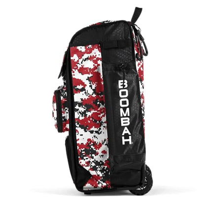 Boombah Rolling Catchers Superpack Baseball/Softball Gear Bag Digital Camo - 23-1/2" x 13-1/2" x 9-1/2" - Multiple Colors - Telescopic Handle and Holds 4 Bats - Wheeled Version - color: Black/Red
