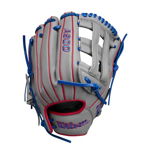 Wilson | A900 | Youth Baseball Glove + Mitt | Ages 8-12 | Right + Left Hand Throw | Multiple Styles - color: Grey/Red/Royal, size: 12" | Utility