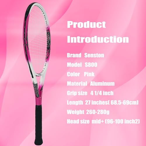 Senston 27 inch Tennis Racket for Adults 1 Pack Tennis Racket Set Tennis Overgrip, Vibration Damper - color: red