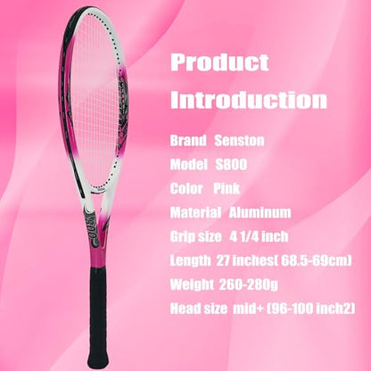 Senston 27 inch Tennis Racket for Adults 1 Pack Tennis Racket Set Tennis Overgrip, Vibration Damper - color: red