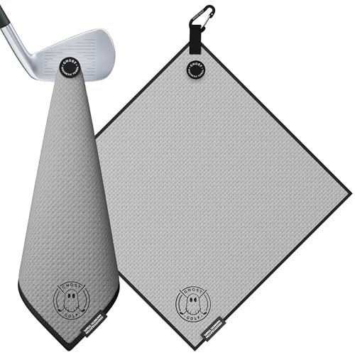 Ghost Golf Magnetic Towel (Greenside) - Premium Ultra-Absorbent Microfiber Golf Towel with Magnet for Golf Carts or Clubs - 18" x 18" Golfing Gear - Waffle Weave Pattern (Grey) - color: Grey
