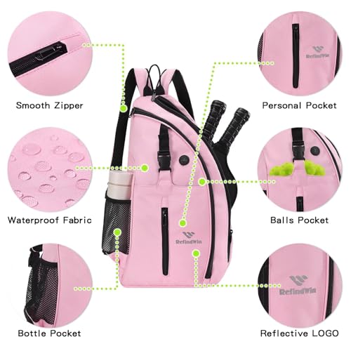 Pickleball Bag for Women Men Pickle Ball Backpack,Adjustable Sling Bag/Backpack for Tennis & Pickleball - color: Pink