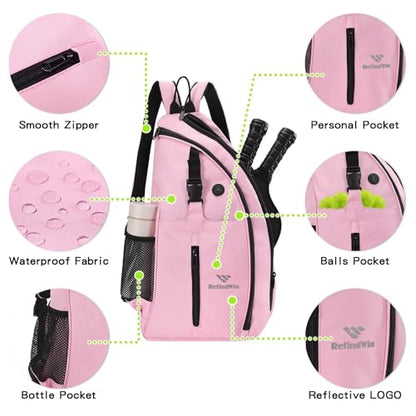Pickleball Bag for Women Men Pickle Ball Backpack,Adjustable Sling Bag/Backpack for Tennis & Pickleball - color: Pink