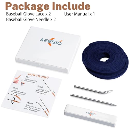 Softball Baseball Glove Lace, Mitt Lace Repair Kit Includes 2 Leather Laces and Lacing Needle for Catcher's Glove - color: Dark Navy Blue