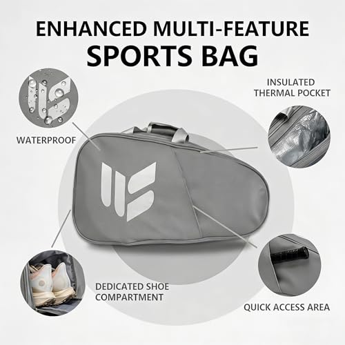 Smartway Tennis Bag for Men Women, 6 Rackets Large Racquet Bag with Shoe Compartment & Insulated Pocket, Waterproof Gym Backpack & Sports Duffel for Pickleball, Training and Daily Use - color: Gray