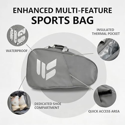 Smartway Tennis Bag for Men Women, 6 Rackets Large Racquet Bag with Shoe Compartment & Insulated Pocket, Waterproof Gym Backpack & Sports Duffel for Pickleball, Training and Daily Use - color: Gray