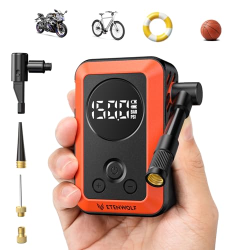 ETENWOLF Mini Bike Pump,20s Fast Inflate Bicycle Pump with Guage,150PSI Portable Electric Bike Air Pump with Presta and Schrader Valve for Mountain Bike,Road Bike,Motorcycle,Car,Sport Ball - color: Vivid Orange