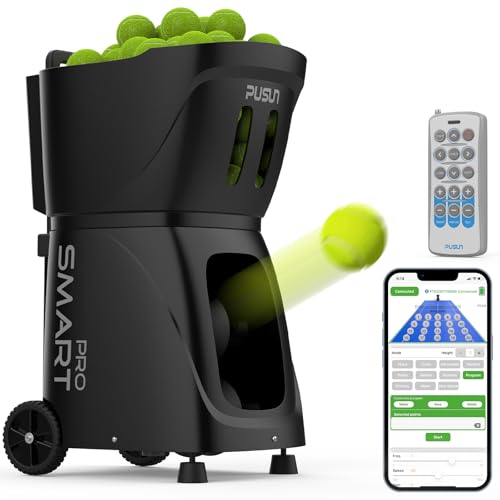 PT-SMARTPro Tennis Ball Machine - Professional Auto Ball Server with App for Apple Watch Control, 20 Landing Points & Variable Speed, Tennis Trainer with Multi-Angle System (4-6H Runtime) - color: Black