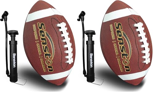 Senston Football Size 9/6 - Premium Composite Leather High School/Kids/Youth Football with Pump Size Foot Ball with Pump - color: Brown, size: Official Size 9 (Pack of 2)