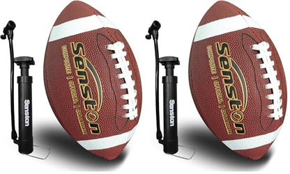 Senston Football Size 9/6 - Premium Composite Leather High School/Kids/Youth Football with Pump Size Foot Ball with Pump - color: Brown, size: Official Size 9 (Pack of 2)
