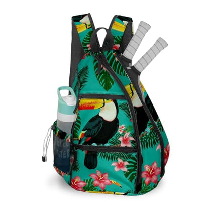 Pickleball Bag Toucan Emerald Green Pickle Ball Backpack for Women Men Premium Lightweight Crossbody Sling Bag Sports Backpack for Pickleball Paddle Tennis - color: Toucan Green