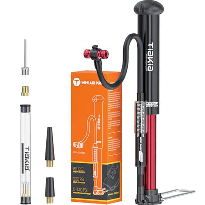 Tiakia Bike Pump with Gauge, High Pressure Bicycle Pump High Volume Portable Hand Air Pump Fit Presta, Schrader Valves Aluminum Bike Tire Pump for Mountain Road Bike, Strollers, Balls