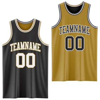 Custom Reversible Basketball Jerseys Men Youth, Personalized Sports Shirts Team Uniforms Printed Name Logo Number - color: Gold and Black