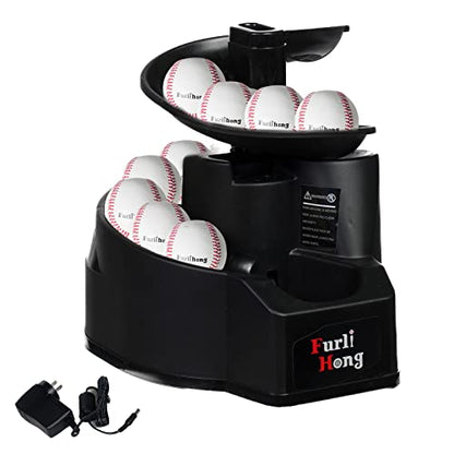 Furlihong 6902BHA Rechargeable Baseball/Softball Toss Machine with Extendable Ball Stacker, Height Adjustable, Use Regulation Baseballs, Softballs or Dimpled Balls, for Hitting Batting Practice