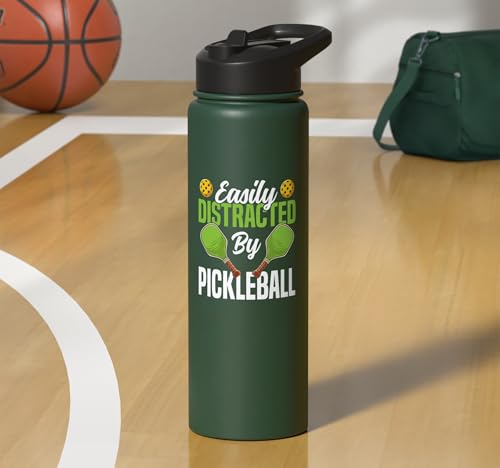 Funny Pickleball Paddle Easily Distracted By Pickleball Stainless Steel Insulated Water Bottle