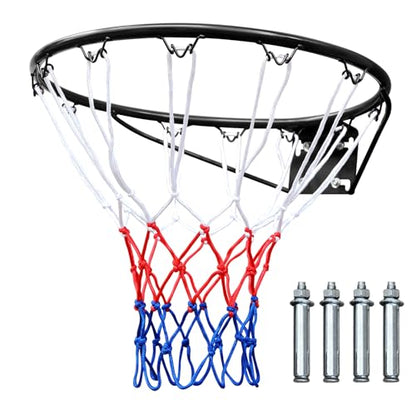Basketball Rim Replacement Standard 18" Steel Rim Wall Mounted Basketball Goal Hoop with Net for Indoor Outdoor