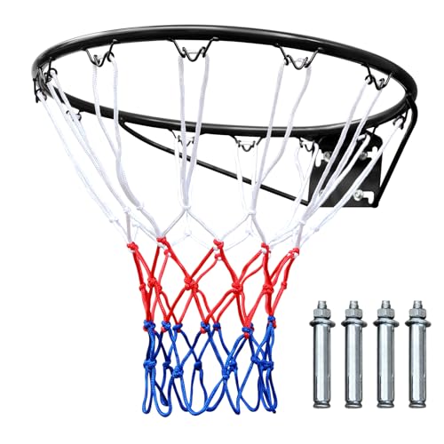 Basketball Rim Replacement Standard 18" Steel Rim Wall Mounted Basketball Goal Hoop with Net for Indoor Outdoor