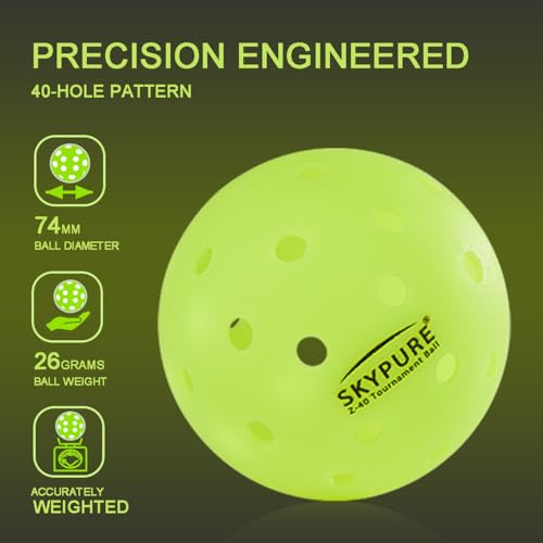 Z-40 Tournament Pickleball Ball, One-Pice molding，High-Visibility Bright Green, 40 Hole Textured Surface for Consistent Bounce, for All Skill Levels - style: 4 Count Tournament balls Yellow