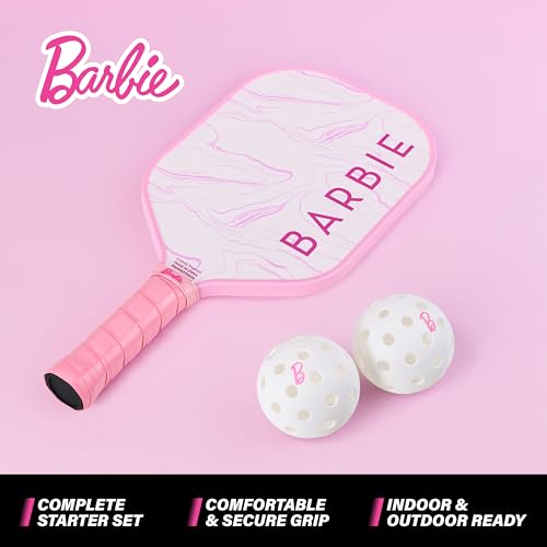 Barbie Pickleball Paddle Set with Carry Bag, Pickleball Starter Kit with Paddle & Balls, Lightweight Sports Set for Kids, Teens & Beginners (Pink)