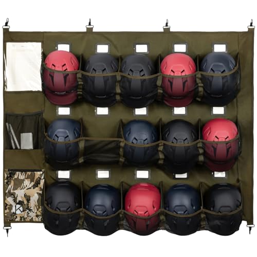 KAVIGOR Baseball/Softball Dugout Organizer - 15+ Helmet & Glove Storage Bag, Military-Grade 900D Fabric & 6 Reinforced Steel Hooks - color: Camo Brown