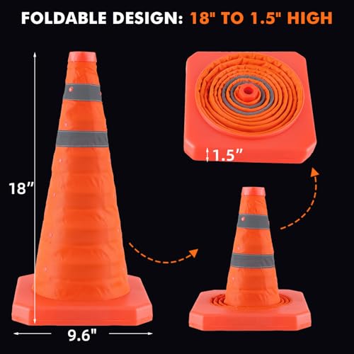 Jade Butterfly 18 Inch 6 Pack Collapsible Traffic Safety Cones, Orange Cones with Reflective Collar, Portable Multipurpose Traffic Cones for Parking Construction Driving Training Sports Practice - size: 18” - 6PACK