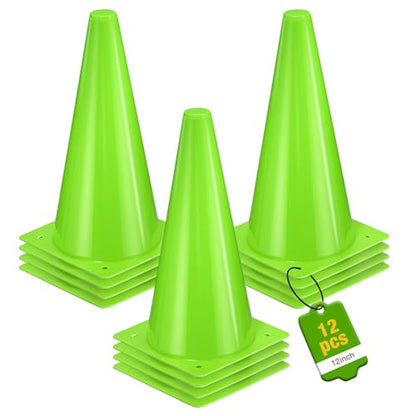12 Inch Durable Cones,12pcs Versatile Plastic Traffic Cones and Soccer Cones for Sports Training,Agility Drills,Parking Safety,Basketball Training,Football Training. - color: green