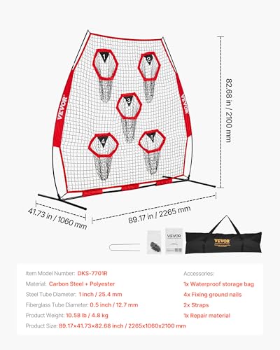 VEVOR 7 x 7 ft Football Throwing Net,Quarterback Training Equipment with 5 Target Pockets ,Includes Straps and Portable Carry Case, Improve QB Throwing Accuracy