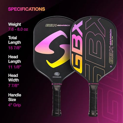 Gearbox GBX Quad Mod 14mm Pickleball Paddle – Textured Glass Fiber Face, Enhanced Spin & Control, PU Molded Handle, 14mm Poly Core – Lightweight, Durable, High-Performance Paddle