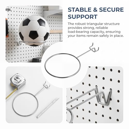 Pegboard Basketball Organizer Storage Rack Soccer Volleyball Holder Accessory Lightweight for Shop Versatile Diameter 12.5cm, 3.2cm Hole Spacing
