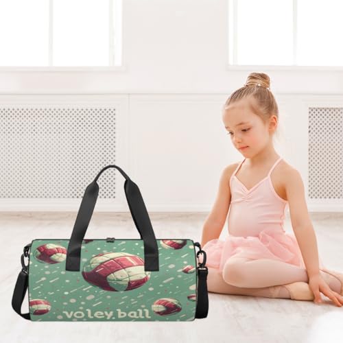 Sports Volleyball Round Barrel Sports Fitness Bag, Grass Green Travel Luggage Bag, Reusable Handbag, Suitable For Men and Women