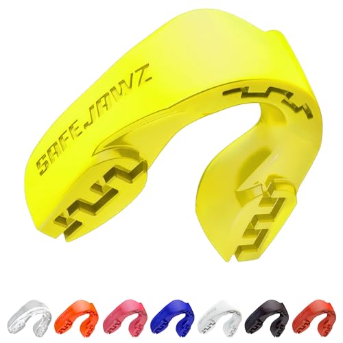 SAFEJAWZ Mouth Guard, Slim Fit Mouthguard for Adults & Youth with Case, Easy Fit Remoldable Mouthpiece for Football, Boxing, Lacrosse, MMA, Basketball & All Contact Sports - color: Yellow, size: Junior (up to 11 Year)