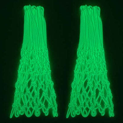 Sanung Fluorescent Basketball Nets Night Glow with 12 Loops 6 Knots All-Weather Anti-Whip Luminous Basketball Net Replacement for Indoor Outdoor Glow in the Dark, Set of 2