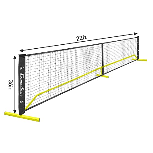 Complete Pickleball net Set for Outdoor, Indoor, Backyard use, Includes Metal Frame, 22 Feet PE net, Paddles, Balls,Carry Bag - color: Yellow