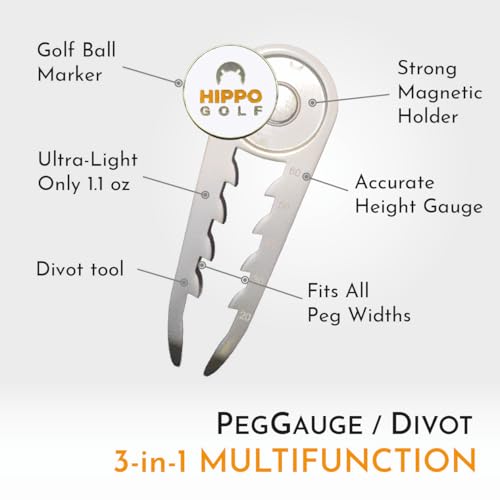 PegGauge 3-in-1 Tee Height Gauge & Golf Divot Tool – Magnetic Ball Marker, Repair Pitch Marks, Perfect Tee Height Every Swing, Lightweight Golf Accessory