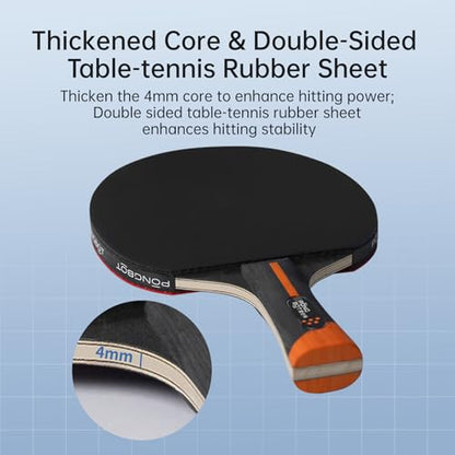 PONGBOT Five-Star Ping Pong Paddle, Professional Level Table Tennis Racket with Hard Case, Carbon Fiber, 7-Ply Blade, Premium Rubber, for Competitive Tournaments and Serious Players