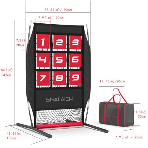 Ultimate Portable Pitching Target Net for Baseball, Softball & Football | Pro-Tested Practice System with Numbered Strike Zone | Includes Carry Bag & Enables Quick Assembly - color: Black/Red