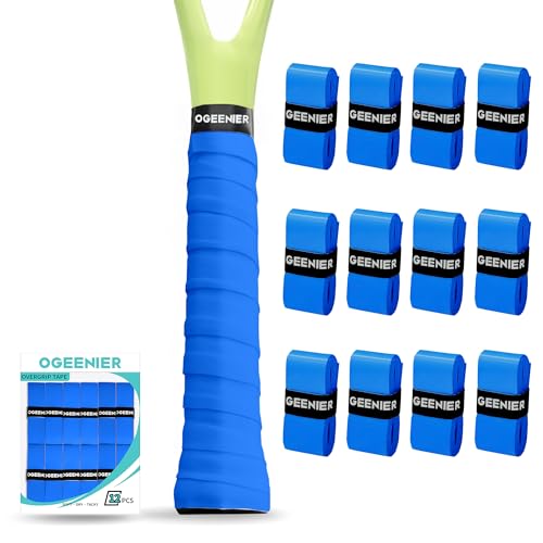 Tennis Racket Grip Tape, 3, 6, 12 Pack Tennis Overgrip Tape, Absorbent and Anti-Slip, Precut Soft Racquet Wrap Grips Tape for Pickleball Paddle/Badminton - color: Blue, size: 12 Pack