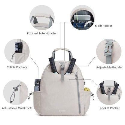 G4Free Tennis Backpack, Pickleball Bag Tote, Large Pickleball Bags for Women and Men, Casual Sports Gym Tennis Bag - color: Ivory